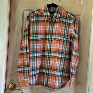 NWOT Ralph Lauren Sport Orange/Pink Multi Color Plaid Cotton Twill Buttondown